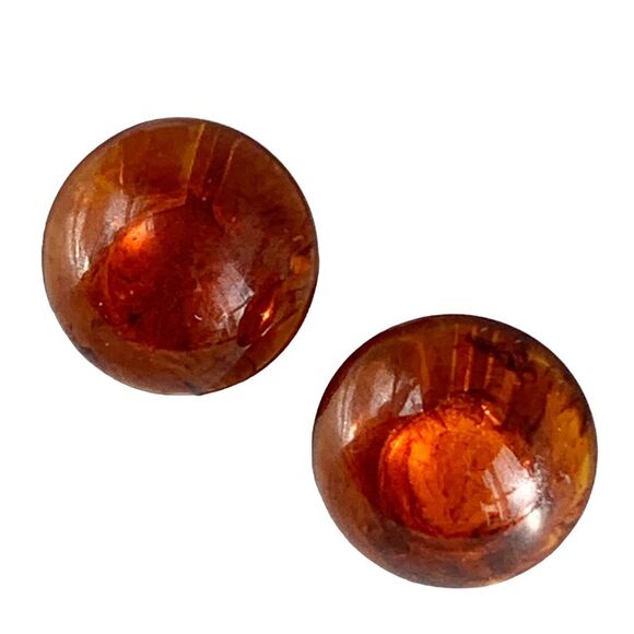 Vintage swirled root beer apple juice Bakelite amber dome clip on button earring - Picture 2 of 16